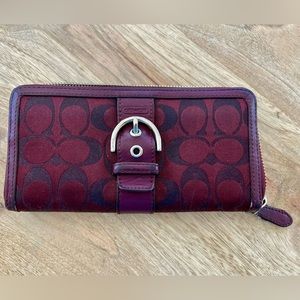 Coach Campbell Bordeaux Burgundy accordion buckle wallet